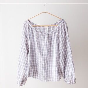 a.n.a Lavender Plaid Off-Shoulder Blouse